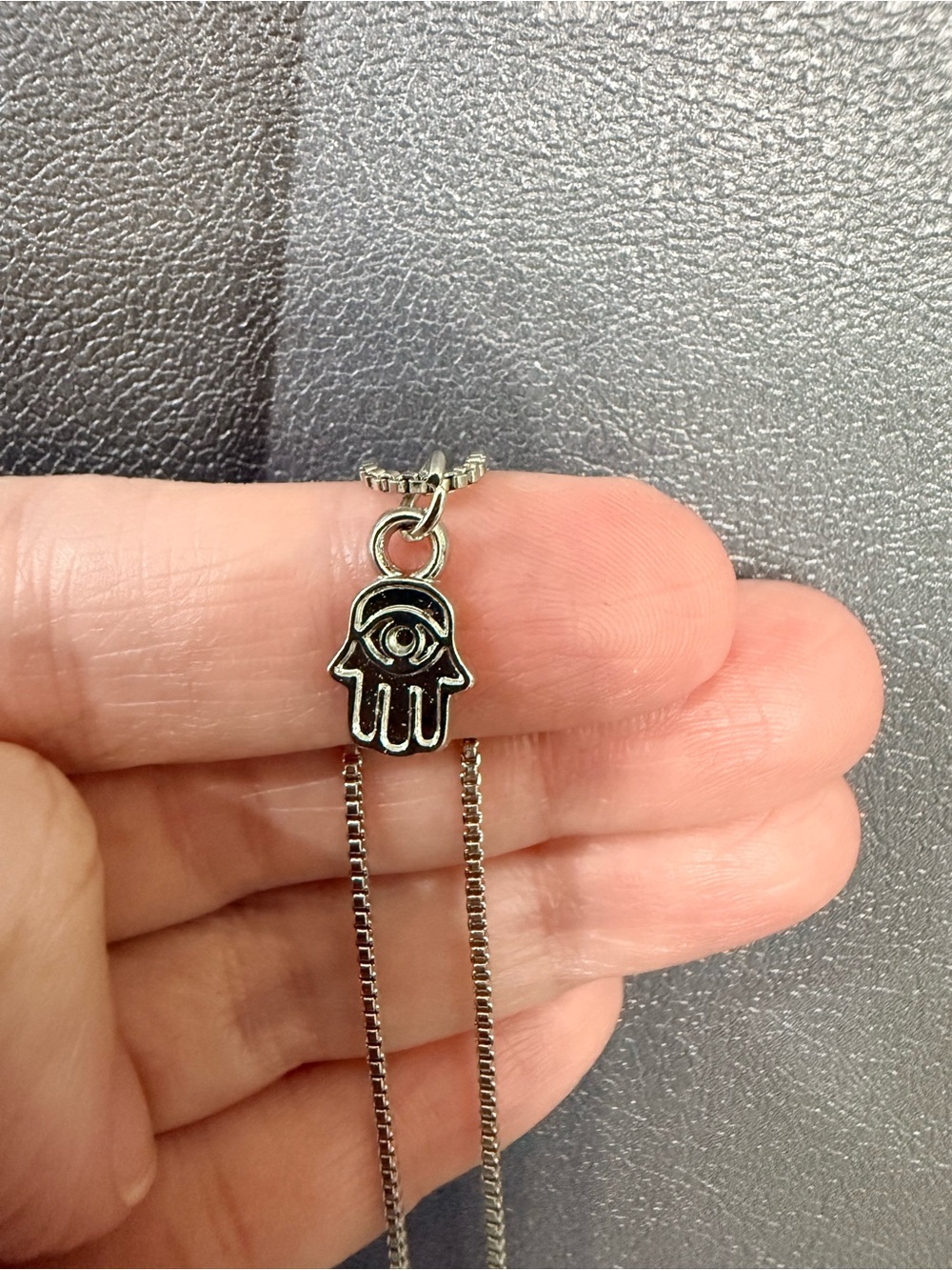 Kids Silver Hamsa Hand Necklace with Eye Charm